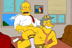 20th_century_fox 20th_century_studios 2boys anal anal_sex blush desk gay gay_sex grey_hair male_focus male_only necktie office_chair office_desk restrained sandastrevor sex seymour_skinner suit superintendent_chalmers the_simpsons undressing yaoi