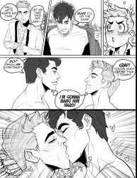 2boys black_and_white clothes_removed dc dc_comics eye_contact green_lantern hal_jordan john_constantine kissing male male/male male_only smile soynutts stripping vertigo_comics yaoi