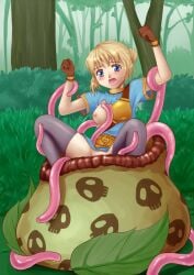 archer archer_(ragnarok_online) blonde_hair blue_eyes female imminent_vore mandragora mandragora_(ragnarok_online) ragnarok_online tentacle