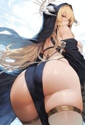 1girls 2d ai_generated ass azur_lane back_view big_ass big_breasts big_butt blonde_hair breasts female female_only halo huge_breasts implacable_(azur_lane) kaikoi light-skinned_female light_skin mostly_clothed nun royal_navy_(azur_lane) stockings