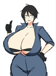 30th_video_rentals alternate_breast_size big_breasts bikini black_hair breasts breasts_bigger_than_head cleavage color curvy female female_focus female_only hand_on_hip hourglass_figure huge_breasts hyper hyper_breasts indie_virtual_youtuber jumpsuit kataochi_chuuko large_breasts looking_at_viewer momiji_(artist) nakako_kataochi plump posing short_hair smile solo solo_female thumbs_up top_heavy virtual_youtuber wide_hips