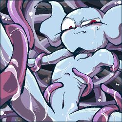 2007 alien blue_skin blush earthbound earthbound_(series) female forced giegue morphine_(artist) mother_(series) navel nintendo nude spread_legs spreading sweat tentacle video_games