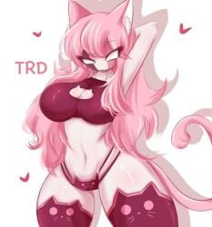 bikini breasts catgirl cute feline female_only friday_night_funkin inferior_version lowres pink_hair pink_skin reupload sarvente_(dokki.doodlez) sarvente_(friday_night_funkin) sex trd-yo