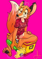 absurd_res alcohol anthro beer beverage bottle bottomless bottomless_female breasts bubble canid canine clothed clothing container darma_(rock_dog) disney drunk drunk_bubble female fox hanna-barbera hi_res lobofeo mammal nipples pawpads paws pijama rock_dog scooby-doo scooby-doo_(character) scooby-doo_(series) solo substance_intoxication tongue tongue_out