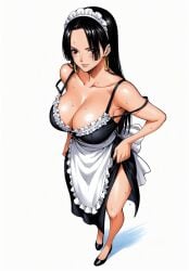 ai_generated alluring almost_naked almost_nude big_breasts black_eyes black_hair blush boa_hancock color colored earring earrings female female_only highres long_hair looking_at_viewer maid maid_headdress maid_outfit maid_uniform one_piece seducing seduction seductive seductive_body seductive_eyes seductive_gaze seductive_look seductive_mouth seductive_pose seductive_smile shiny_hair shiny_skin snake_earrings sweat sweatdrop sweating sweaty sweaty_body tagme thick_thighs voluptuous voluptuous_female yashin