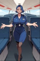 1female 1girls ai_generated ass assistant big_ass big_breasts blue_clothing blue_eyes blue_hair breasts female female_only flight_attendant hallway huge_breasts jorgecarlosai pantyhose plane short_hair solo solo_female standing thick thick_ass thick_thighs thighs voluptuous voluptuous_female wide_hips