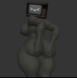 >w< 1girls ass_focus big_ass big_breasts completely_nude completely_nude_female dafuq_boom female female_focus hands_on_ass looking_at_viewer nude nude_female prisma3d screen_face skibidi_toilet solo solo_female tv_head tv_woman tv_woman_(skibidi_toilet)