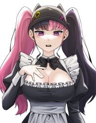 1girls 2024 alternate_costume black_hair breasts cleavage exposed_breasts female female_only hat headgear highres large_breasts light-skinned_female light_skin long_hair maid maid_outfit maid_uniform multicolored_hair open_mouth p02 palworld pink_eyes pink_hair pocketpair solo tears twintails two_tone_hair zoe_rayne