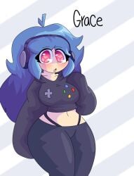 :0 big_butt blue_hair cute fully_clothed grace_(moonlightdrawinguwu) headphones hoodie moonlightdrawinguwu original pink_eyes