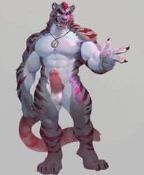 2019 abs anthro biceps big_muscles felid fur hair hi_res humanoid_penis male male_only mammal muscular muscular_male null-ghost pecs penis simple_background solo