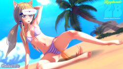 1girls animal_ears bikini blonde_hair cat_ears copyright_logo feet female gacha gacha_3d gacha_life koikatsu lunime palm_tree raphaelzb senpaibuns solo toes