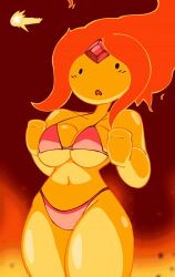 1girls adventure_time animated big_breasts bikini_bottom bikini_top bouncing_breasts clenched_teeth female female_only fire flame_hair flame_princess gif large_breasts looking_at_viewer navel orange_body orange_skin pinkanimations ponytail quintzy_xd red_hair solo solo_female solo_focus thick_thighs thighs wide_hips