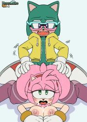 1boy 1girls amy_rose anthro breasts cum_on_breasts cum_on_face fan_character female furry male male/female missionary_position oc_x_canon pepamintop sega sex sonic_(series) sonic_oc sonic_the_hedgehog_(series) straight thighhighs thighhighs_only