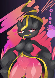 1girls anthro armpits ass banette belly big_ass black_skin blush breasts cloroxformius_(artist) eye_contact eyelashes female female_only ghost half-closed_eyes hi_res large_breasts looking_at_viewer mega_banette navel nintendo no_nipples pink_background pink_sclera pink_skin pokémon_(species) pokemon pokemon_rse pokemon_xy pussy shortstack smile solo teeth thick_thighs video_games white_eyes wide_hips zipper