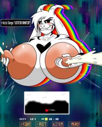 2016 anthro areola asriel_dreemurr asriel_dreemurr_(god_form) big_areola big_breasts black_sclera blush boss_monster bovid breasts caprine cornchip21 cricket-inc female female_asriel fur furry goat hair heart heart_marking hi_res horns huge_areolae huge_breasts huge_nipples hyper hyper_breasts lactating lactation large_areolae long_ears mammal markings milk nipple_grab nipples rule_63 undertale video_games white_fur