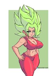 1girls abs aqua_eyes artist_name belly belly_button biceps big_breasts bigmoneyjugs bimbo blue_eyes bow bow_tie bowtie breasts cameltoe cleavage curvy dragon_ball dragon_ball_super erect_nipples female female_focus female_only fusion green_background green_earrings green_hair grin grinning hand_on_hip hourglass_figure huge_areolae huge_ass huge_breasts kefla legendary_super_saiyan looking_at_viewer looking_pleasured muscles muscular muscular_female navel nipples nipples_visible_through_clothing potara_earrings puffy_nipples red_topwear saiyan shiny shiny_breasts shiny_hair shiny_skin short_hair shoulders smirk smirking solo_female sports_bra super_saiyan super_saiyan_2 thick thick_hips thick_legs thick_lips thick_thighs thigh_highs thighhighs thighs twitter_username voluptuous watermark white_background wide_hips yoga_pants