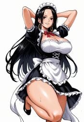 ai_generated alluring almost_naked almost_nude big_breasts black_eyes black_hair blush boa_hancock color colored earring earrings female female_only highres long_hair looking_at_viewer maid maid_headdress maid_outfit maid_uniform one_piece seducing seduction seductive seductive_body seductive_eyes seductive_gaze seductive_look seductive_mouth seductive_pose seductive_smile shiny_hair shiny_skin snake_earrings sweat sweatdrop sweating sweaty sweaty_body tagme thick_thighs voluptuous voluptuous_female yashin