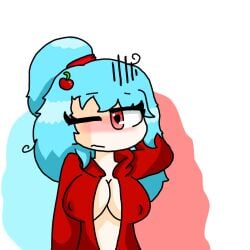 big_breasts blue_hair cherry_(moonlightdrawinguwu) hairband moonlightdrawinguwu open_shirt red_eyes