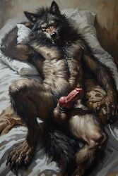 adam360 ai_generated anthro balls canid canine canis erection furry hybrid_penis knot knotted_humanoid_penis male male_only penis werewolf wolf