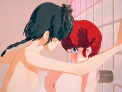 1boy 1girls artist_request black_hair blue_eyes braided_ponytail dual_persona koikatsu large_breasts ranma-chan ranma-kun ranma_1/2 ranma_saotome red_hair tagme