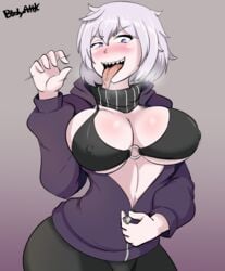 artist_name big_breasts black_bra bodyattk bra breasts clothing fellatio_gesture female female_only hair kantai_collection re-class_battleship shinkaisei-kan solo suggestive suggestive_gesture tongue tongue_out watermark