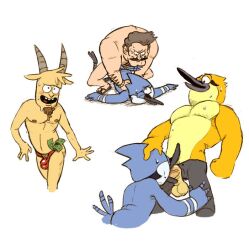 anal blowjob frank_smith_(regular_show) human_on_anthro john_(regular_show) male_focus male_only mordecai_(regular_show) regular_show sandastrevor tagme thomas thomas_(regular_show) thrusting yaoi