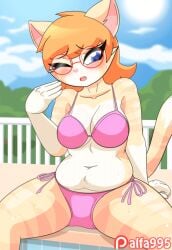 alfa995 animated bikini blue_eyes breasts chubby feline female gif glasses queen_(alfa995) tagme