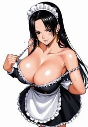 ai_generated alluring almost_naked almost_nude big_breasts black_eyes black_hair blush boa_hancock color colored earring earrings female female_only highres long_hair looking_at_viewer maid maid_headdress maid_outfit maid_uniform one_piece seducing seduction seductive seductive_body seductive_eyes seductive_gaze seductive_look seductive_mouth seductive_pose seductive_smile shiny_hair shiny_skin snake_earrings sweat sweatdrop sweating sweaty sweaty_body tagme thick_thighs voluptuous voluptuous_female yashin