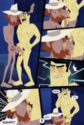 2boys black_hair blowjob comic cum_in_mouth deepthroat foreskin gay harzu licking male male_focus male_only page_1 page_number penis_grab red_hair samurai samurai_jack samurai_jack_(character) the_thief_(samurai_jack) yaoi