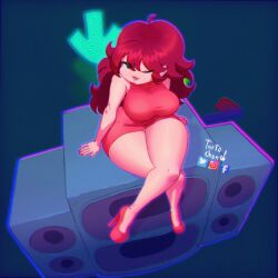 1girls boombox friday_night_funkin girlfriend_(friday_night_funkin) jiggling_breasts speaker subwoofer thick_thighs thighs tortachan