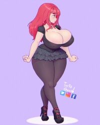 1girls big_breasts breasts heels pantyhose red_hair thick_thighs thighs tortachan