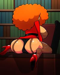 2d ass big_breasts bra breasts bubble_butt business_suit business_woman busty curly_hair desk erect_nipples female female_focus female_only garter_straps high_heels hourglass_figure kneeling long_hair nipple_bulge nipples office_lady panties powerpuff_girls rear_view red_hair saittamicus sara_bellum secretary sideboob skirt_lift stockings tagme upskirt wide_hips