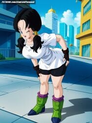 ai_generated aindroidparanoid ass big_ass big_breasts bike_shorts black_hair blue_eyes busty city curvy dragon_ball dragon_ball_super dragon_ball_z fat_ass female female_only huge_ass huge_breasts huge_butt large_ass large_butt legs outside shirt stable_diffusion standing thick_thighs twintails videl voluptuous waist