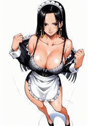 ai_generated alluring almost_naked almost_nude big_breasts black_eyes black_hair blush boa_hancock color colored earring earrings female female_only highres long_hair looking_at_viewer maid maid_headdress maid_outfit maid_uniform one_piece seducing seduction seductive seductive_body seductive_eyes seductive_gaze seductive_look seductive_mouth seductive_pose seductive_smile shiny_hair shiny_skin snake_earrings sweat sweatdrop sweating sweaty sweaty_body tagme thick_thighs voluptuous voluptuous_female yashin