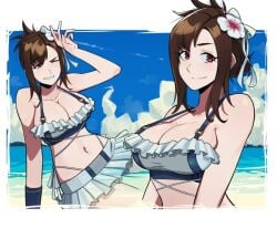 aneurysm.ax axiyo big_breasts bikini brown_hair final_fantasy final_fantasy_vii final_fantasy_vii_rebirth final_fantasy_vii_remake flower looking_at_viewer red_eyes smile square_enix swimsuit tifa_lockhart wink