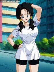 ai_generated aindroidparanoid ass big_ass big_breasts bike_shorts black_hair blue_eyes busty city curvy dragon_ball dragon_ball_super dragon_ball_z fat_ass female female_only huge_ass huge_breasts huge_butt large_ass large_butt legs outside shirt stable_diffusion standing thick_thighs twintails videl voluptuous waist