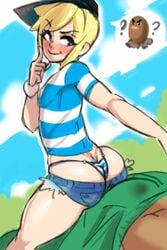 2boys androgynous arched_back ass big_ass blonde_hair blush buttjob crossdressing diglett elio_(pokemon) femboy gay girly hotdogging looking_back male_focus male_only pokemon pokemon_sm tagme thong yaoi ziroko