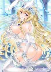 1girls ass big_ass big_breasts blonde_hair blue_eyes blush breasts bridal_veil busty cecilia_alcott come_hither curvy drill_hai female female_only half-closed_eye headband infinite_stratos kneeling leotard looking_at_viewer looking_back playboy_bunny rabbit_ears sample_watermark seductive_gaze seductive_smile sideboob smile solo straight traditional_media veil voluptuous watermark