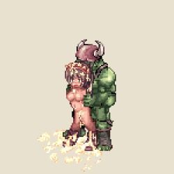 animated brown_hair cum cum_in_pussy female green_eyes kafra orc pixel_art ponytail ragnarok_online rape straight