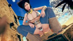 3d big_breasts breasts busty cowgirl cowgirl_hat cowgirl_outfit female female_focus female_only final_fantasy final_fantasy_vii guakghad hat hourglass_figure huge_breasts large_breasts pixiv tagme tifa_lockhart wide_hips