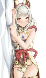 1girls animal_ears breasts cat_ears core_crystal female female_only grey_hair looking_at_viewer lying_on_bed lying_on_side nia nia_(blade) nia_(xenoblade) nintendo pov small_breasts solo thighs whitepakaillust xenoblade_(series) xenoblade_chronicles_2 yellow_eyes