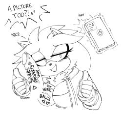 anthro crossgender iphone precum rule_63 satisfied_look sega silver_the_hedgehog silveroppai sonic_(series) sonic_the_hedgehog_(series) sweater tagme taking_picture thumbs_up venice_the_mink writing writing_on_penis