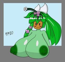 1girls big_breasts blaster_master blaster_master_zero blaster_master_zero_2 blush_stickers breasts color dark_areolae female green_hair green_skin huge_breasts kanna_(blaster_master) large_breasts mob_face nipples nude plant_girl plantie smile solo