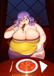 bbw belly_grab better_with_salt big_breasts cleavage date eating fairy_tail fat fat_woman grabbing_belly holding_belly juvia_lockser looking_at_viewer morbidly_obese morbidly_obese_female obese obese_female overweight overweight_female pov