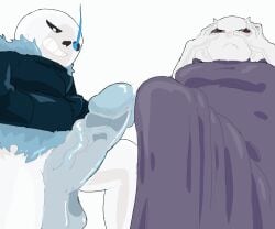 1futa animated animated_skeleton anthro balls big_penis blue_penis blush blush_lines bodily_fluids bone boss_monster_(undertale) bottomless bovid breasts bulge caprine clothed clothing coat coat_only colored duo futa_with_male futanari genital_fluids genitals glans glowing glowing_eyes goat gynomorph hand_in_pocket holding_face huge_cock humanoid humanoid_genitalia humanoid_penis intersex looking_at_genitalia looking_at_penis low-angle_view male mammal partially_clothed penis pockets precum raburesu_ robe robe_only sans sans_(undertale) skeleton slime smile throbbing throbbing_balls throbbing_penis topwear topwear_only toriel undead undertale_(series) vein veiny_penis white_body