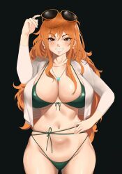 1girls bikini breasts female female_only hips huge_breasts kevbot light-skinned_female light_skin long_hair nami naughty_face one_piece orange_hair post-timeskip smile sunglasses sunglasses_on_head thick_thighs thighs wide_hips