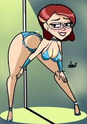 atomickingboo bikini bimbo brunette glasses high_heels linda_gunderson looking_at_viewer mardi_gras nerd nerdy nerdy_female pole pole_dancing rio_(film) rio_(series) shiny_clothes slutty_outfit smile smiling smiling_at_viewer tagme