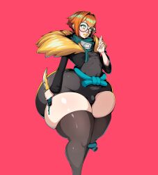 1boy anime_style ashiha_leaf big_ass bottom_heavy bubble_butt bulge clothed dagger fantasy femboy flat_chest fur_trim ginger ginger_hair glasses green_eyes huge_ass kneehighs makeup male ninja nonude plump_lips rope_belt scarf sissy thick thick_thighs thin_waist tights wide_hips yellow_lips