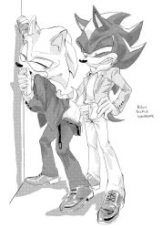 agtartzz big_ass big_penis business_suit collaboration fanart furry hedgehog magma manga_style mobian_(species) no_color screentone sega shadow_the_hedgehog skronklpus sonadow sonic_the_hedgehog suit tight_fit wall_sex