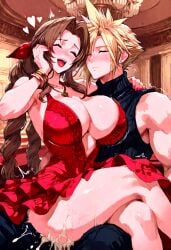 ai_generated aetera 1girl female 1boy male final_fantasy final_fantasy_vii final_fantasy_vii_remake final_fantasy_vii_rebirth square_enix aerith_gainsborough cloud_strife hand_on_cheek hand_on_shoulder hearts_around_head excited happy_sex happy blush closed_eyes open_mouth closed_mouth red_nails red_fingernails red_dress dress sex breasts cum bare_shoulders bare_legs bare_thighs red_lipstick red_lips bracelet cleavage cleavage_overflow flamenco necklace sitting_on_lap sitting_on_penis sitting_on_another cum_in_ass cum_dripping huge_breasts huge_tits huge_boobs crossed_legs rough_sex trembling tremble_spikes twitching ballroom bouncing_breasts jiggling_breasts curvy_figure curvy_female blonde_hair spiked_hair brown_hair red_ribbon ribbon sleeveless sleeveless_turtleneck turtleneck black_turtleneck long_hair braid braided_hair clothed indoors sidelocks thick_thighs muscular_male front_view cum_on_ass chandelier